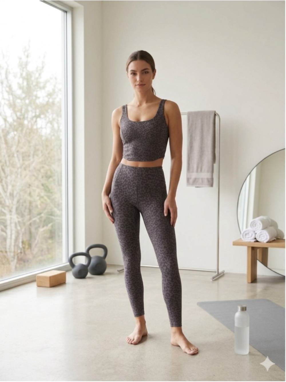 Harmony Balance Women Activewear Set XS Gray Leopard Print Crop Top Leggings 2pc
